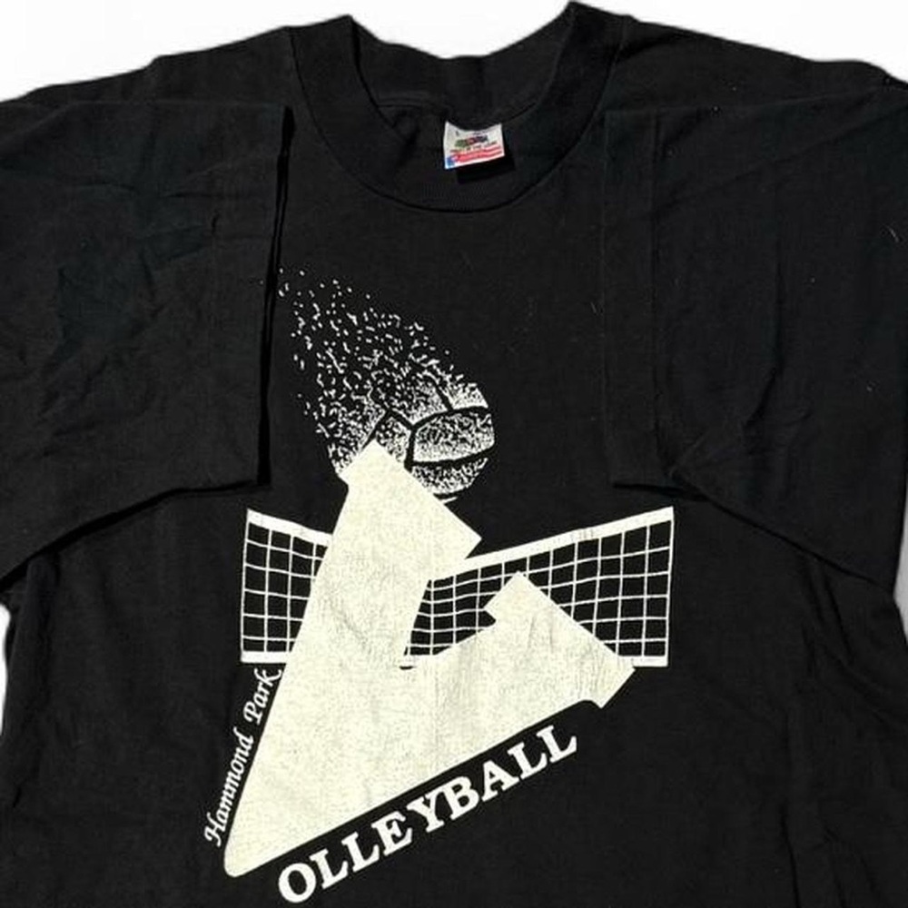VINTAGE 80s VOLLEYBALL GRAPHIC BLACK LARGE TEE